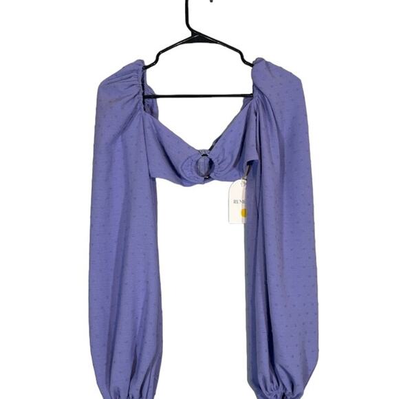 Rumer Purple Lilac Long Puff Sleeve Textured Gypsy Cropped Top Women Sz S - Picture 1 of 11